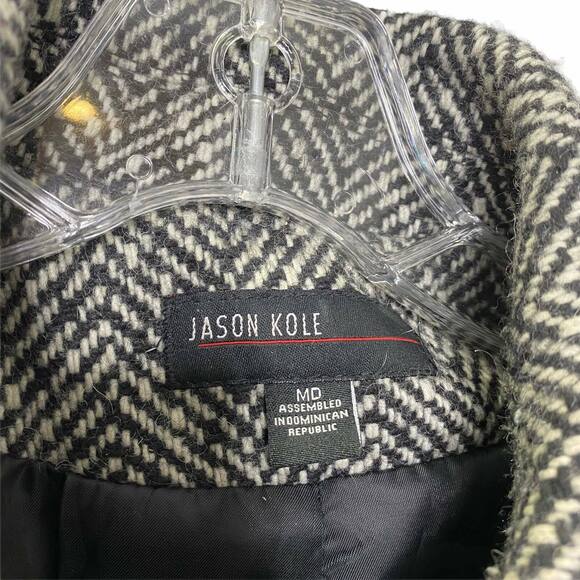 Jason Kole Women's Coat Jacket Black & White Chevron Wool Button Front Size M - Picture 7 of 8